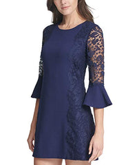 Women's Crepe Sheath Dress With Lace Sleeves