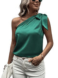 Women's Satin One Shoulder Tunic Tops Sleeveless Tie Knot Shirt Blouses | Original Brand | Women's Tops and Blouses