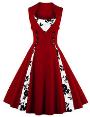 VKStar® Womens Vintage 1950's Inspired Button Swing Evening Dress Rockabilly Pinup Bridesmaid Cocktail Gowns Ball Gown Party Dress | Women's Cocktail Dresses