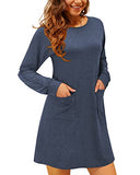 Women Long Sleeve Casual T-Shirt Dresses Midi Dress with Pockets | Women's Midi Dresses