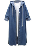 Yeokou Womens Casual Cotton Lapel Denim Midi Dress Jacket Jean Coat Tops with Belt