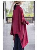 Women's Casual Cotton Linen High Low Irregular Hem Plus Size Long Button Down Shirt Dresses