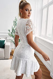 Lace Crochet Floral Midi Dress Short Sleeve Dress For Women V-neck Dress | Women's Casual Dresses