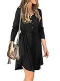 Womens Dresses Long Sleeve V Neck Button Shirt Dress with Pockets