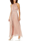 Women's Sleeveless High Neck Metallic Knit Gown Formal Dress | Original Brand | Women's Cocktail Dresses