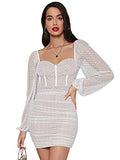 Women's Sweetheart Neck Lantern Sleeve Swiss Dot Bodycon Mini Dress