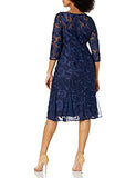 Women's Tea Length Embroidered Dress Illusion Sleeves-Closeout | Women's Work Dresses