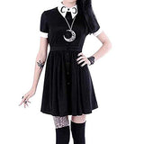 Women's Summer Casual Short Sleeve Gothic Punk A-Line Dresses Vintage Lapel Evening Party Prom Dress | Original Brand