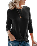 Breampot Women Cable Knit Jumper Casual Basic Long Sleeve Pullover Sweater Tops(Y-Black,Small) | Women's Sweaters