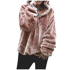 Forthery Women Velvet Pullover Fleeced Sweatshirt Fuzzy Casual Button Hoodie Sherpa with Pockets