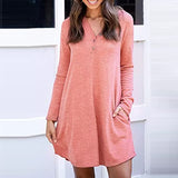 Women's Dress Sweet & Cute Dress Ladies V-Neck Stitching Button Pocket Solid Color Casual Long-Sleeved Dress Fancy Cocktail Dress Party Dress Maxi A-line Dress