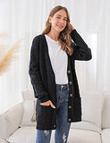 Women's Chunky Knit Long Aran Cardigan with 2 Pockets Loose Knitwear Oversized Sweater | Women's Cardigan
