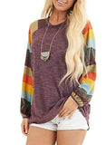 Womens Casual T Shirt Sweatshirt Color Block Long Sleeve Blouse Pullover Tops | Original Brand