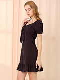 Women's Ruffle Hem Neck Heart Tie Front Flare Mini Dress | Original Brand