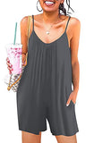 Grey Short Casual Sleeveless Strap Loose Adjustable Jumpsuits Stretchy Long Pants Romper with Pockets - SNUGWIND | Women's Romper & Jumper Suit