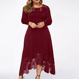 Plus Size Maxi Dress Women Sexy Fall Long Sleeve Round Neck Irregular Hem Lace Loose Dress Wedding Guest Party Dress | Women's Casual Dresses
