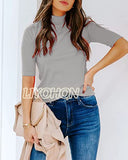 LIYOHON Womens Tops Dressy Casual Fall Cute Tops Mock Turtleneck Business White T Shirts Solid Grey-M | Women's Casual Dresses