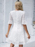 Women's Swiss Dot A Line Dress Round Neck Half Sleeve Mini Boho Dresses | Women's Lace Dresses