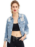 Floerns Women's Causal Long Sleeve Wash Distressed Jean Denim Jacket