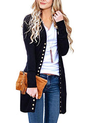 Women's Long Sleeve Snap Button Down Solid Color Knit Ribbed Neckline Cardigans