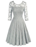 Grey Women's Cocktail Party Wedding Guest A Line Lace Dresses - JASAMBAC | Women's Casual Dresses