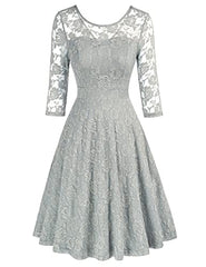 Grey Women's Cocktail Party Wedding Guest A Line Lace Dresses - JASAMBAC