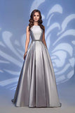 Ufashion Women's Satin Ruched A Line Prom Dress Beaded Formal Evening Gown with Pockets