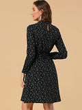 Women's Mock Neck Knee Length Long Sleeve A-line Floral Dress | Original Brand