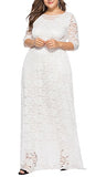 Women's Floral Lace 2/3 Sleeves Maxi Dress Plus Size Evening Party Dresses | Women's Evening Gowns