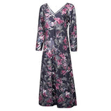 Women Dresses Sale, Casual Oversize V-Neck Flower Print Long Sleeve Loose Dress Plus Size Party Dresses Cocktail Evening Gowns UK Size Indian Beautiful | Original Brand | Women's Work Dresses