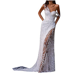 Women Sleeveless Embroidery Wedding Dresses V Neck Sheer Mesh Bridal Gowns Sexy Lace Formal Bridal Dresses Maxi Dress