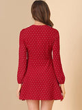 Women's Christmas Costume Heart Print Peter Pan Collar Long Sleeve Mini Dress