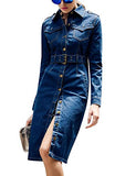 Tanming Women's Casual Distressed Lapel Ripped Denim Jean Long Dress Jacket Coat