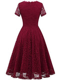 Wedding Guest Dress Prom Dress Formal Lace Dress V Neck Short Sleeves A Line Cocktail Party Dress