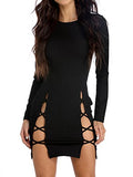 Women's Sexy Bodycon Long Sleeves Criss Cross Cut Out Club Mini Dress