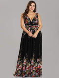 Women's Plus Size Chiffon Double V-Neck Semi-Formal Evening Party Maxi Dresses - Sara Clothes