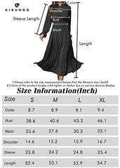 Women's Long Sleeve Crew Neck Maxi Dress Solid Color Tie Neck Casual High Waist Ruffle Hem Boho Flowy Long Dress