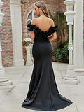 Womens Off Shoulder Ruffle Sleeve Bodycon Formal Party Dress  - Sara Clothes