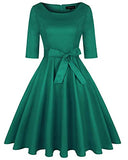 Women's 1950s Vintage Retro Rockabilly Midi Evening Party Dress with Belt and Pockets