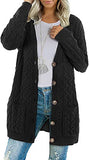 Women's Chunky Knit Long Aran Cardigan with 2 Pockets Loose Knitwear Oversized Sweater