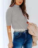 LIYOHON Womens Tops Dressy Casual Fall Cute Tops Mock Turtleneck Business White T Shirts Solid Grey-M | Women's Casual Dresses