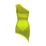 Women's Fashion Sexy Big Mesh Solid Color Three-Piece One Shoulde Shoulder Dress | Women's Work Dresses