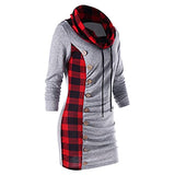 Women's Dress Sweatshirt Ladies Plaid Button Collar Drawstring Stitching Tops Tunic Casual Long Sleeve Pullover Shirts Fancy Cocktail Dress Party Dress Maxi Dress