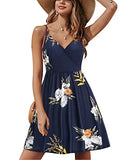 Navy Floral White V Neck Floral Spaghetti Strap Summer Dress Casual Swing Midi Sundress with Pocket - STYLEWORD | Women's Casual Dresses