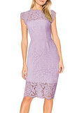 Light Violet Women's Sleeveless Lace Floral Elegant Cocktail Dress Crew Neck Knee Length for Party - MEROKEETY | Women's Cocktail Dresses