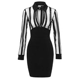 Dresses Long Sleeve Striped Mesh Patchwork Work Dress Autumn Winter Dress