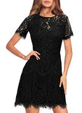 Women's Elegant Round Neck V-Back Wedding Guest Floral Lace Cocktail Party A Line Dress 910