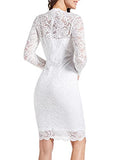 Women's Floral Lace Business Bateau Neck Long Sleeves Cocktail Wedding Guest Bodycon Pencil Dress 906 | Women's Evening Gowns