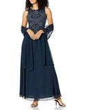 Women's Sleeveless Scallop Long Beaded Dress W/Scarf Special Occasion | Original Brand | Women's Cocktail Dresses