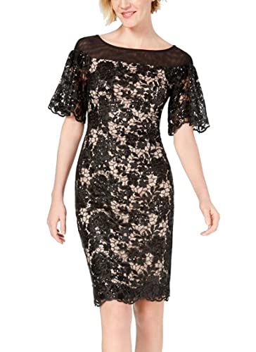 Women's Short Lace Sheath With Flutter Sleeves